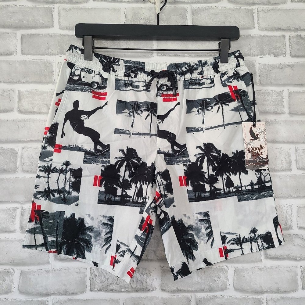 Pacific Blue Mens Board Shorts Size Small Catch A Wave NWT Skater Graphic $70